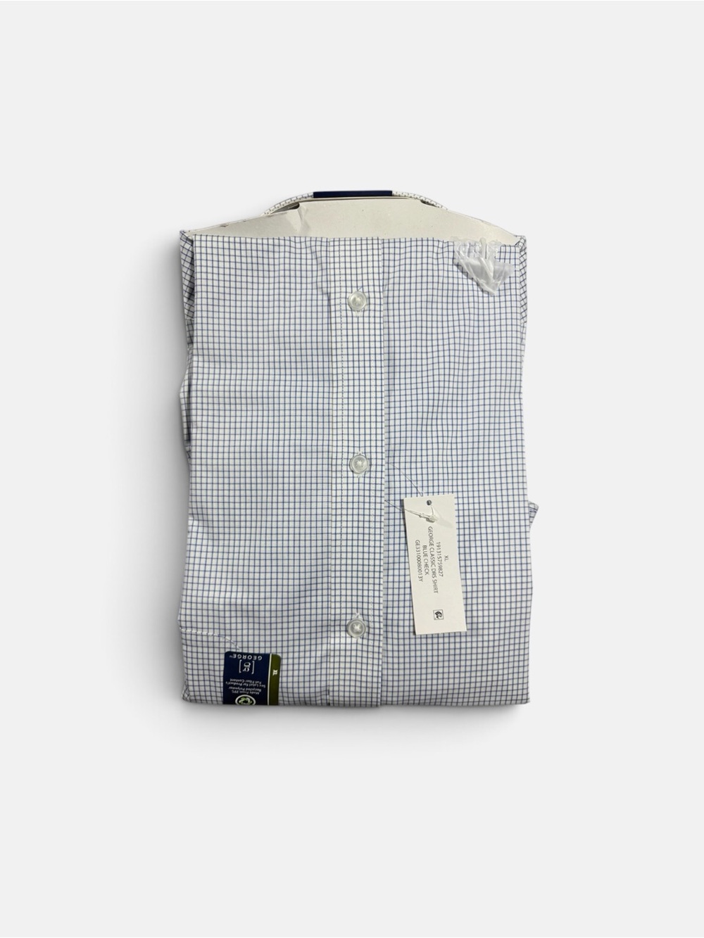 NWT George Classic Fit Blue Check Dress Shirt XL Stretch Wrinkle Resistant - Picture 4 of 4